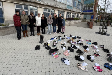 iow SEN supporters outside county hall with the shoes