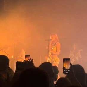 Wet Leg band members on stage at Portsmouth's guildhall on 20th November 2025