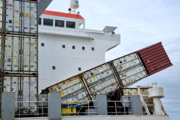 The Baltic Klipper with container on its side
