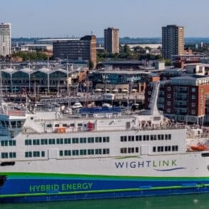 Victoria of Wight ferry in Portsmouth harbour