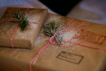 christmas presents wrapped in brown paper