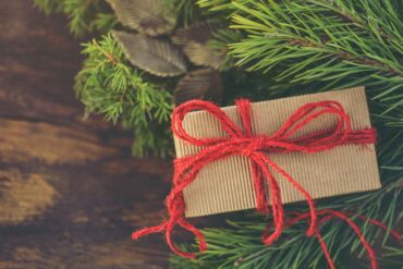 christmas present in a christmas tree