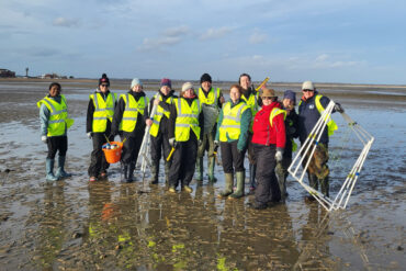 Volunteers planting seagrass seed at Calshot
