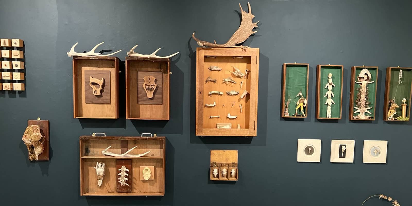 Rag and Bones exhibition at Quay Arts showing artworks and shadows on display