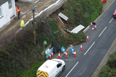 Aerial view of the collapsed Wroxall Embankment