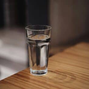 glass of water on a table