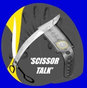 Illustration of scissors cutting a hospital identity wrist band