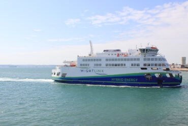 The hybrid ferry, Victoria of Wight, entering Portsmouth Harbour