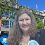 county hall in background with ed blake, caroline gladwin and geoff brodie in foreground