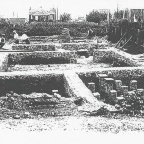 Very old Black and white photo of Newport Roman villa excavation
