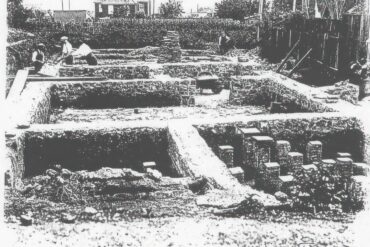Very old Black and white photo of Newport Roman villa excavation