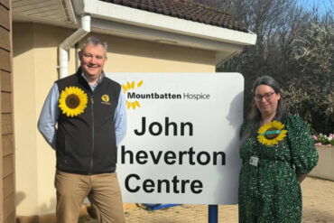 Darren Seward, Agent at NFU Mutual New Forest, Isle of Wight and Bournemouth (left) and Charlotte Hornblow, Community Fundraising Lead at Mountbatten Isle of Wight (right)