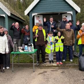 East Cowes Spring beach clean volunteers having a tea break