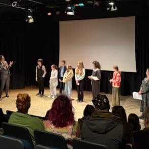 Film Launch at Quay Arts - Mr Torrington & Students on stage