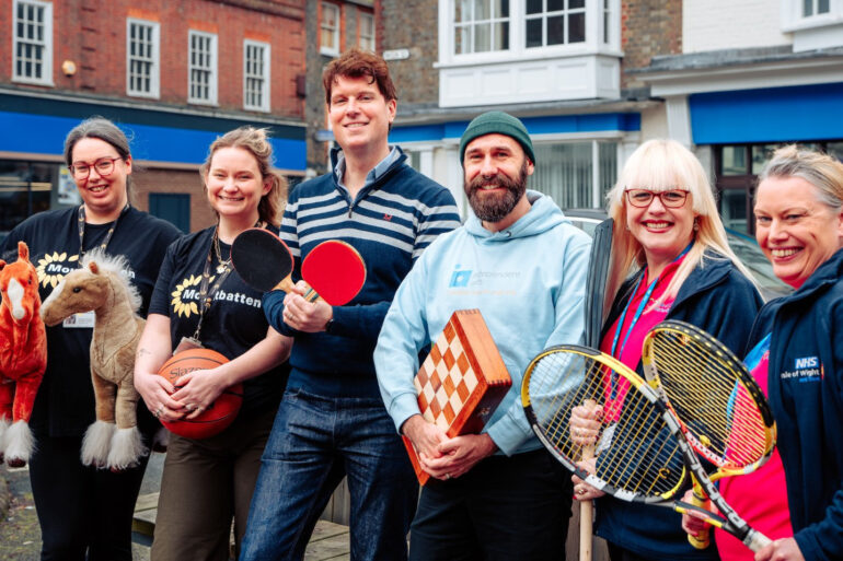 From left, Charlotte Hornblow and Harri McNeil (Mountbatten Isle of Wight); Mike Christie (Wight Games Festival founder), Matt Hitt (Independent Arts); Sally Hillyear and Kate Sandys (Isle of Wight NHS Trust Charity)