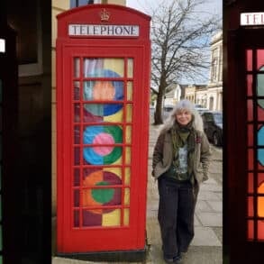 Montage of Liz Cooke with her flags in re-box gallery