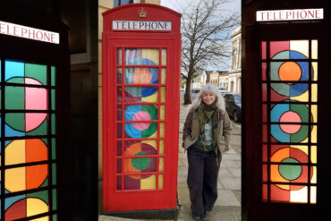 Montage of Liz Cooke with her flags in re-box gallery
