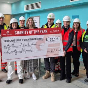 Red Funnel presents Charity of The Year giant Cheque to Air Ambulance staff