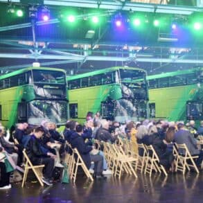 audience at the launch ofnew electric bus