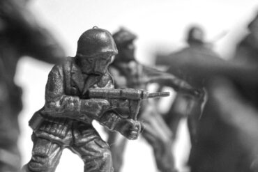 close up shot of tin toy soldiers