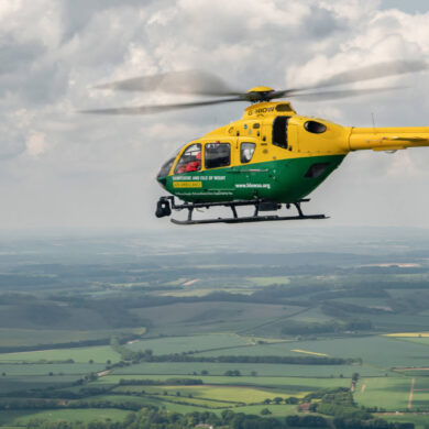 Air ambulance in the air