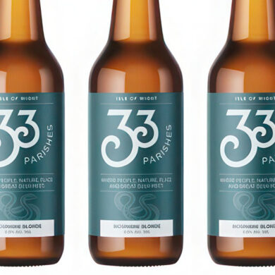 Three bottles of the 33 parishes Biosphere blond beer