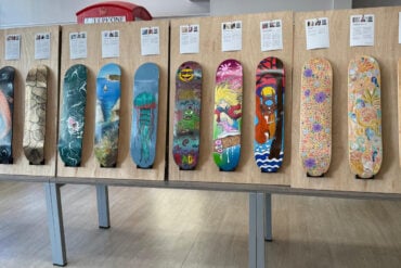 Artist designed skateboards in the exhibition