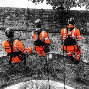 MMC Rope Access team hanging off Castle Rd Bridge in Wroxall