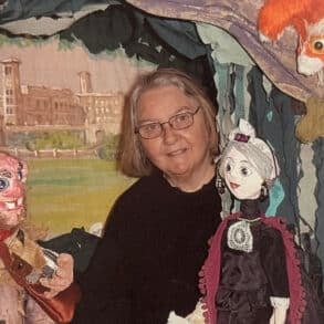 Marion with her Victorian puppets