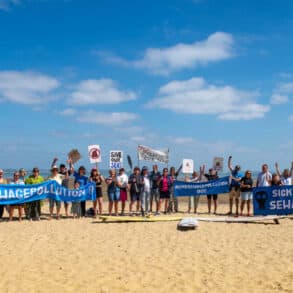 People at the Paddle Out Protest on Appley Beach in May 2025