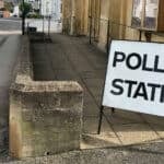 Polling station sign outside a church