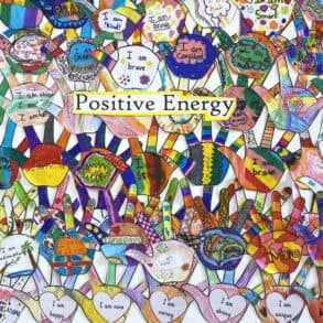 Positive energy artwork showing lots of painted hand outlines