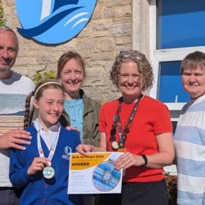 Nick and Sue (Evalyn’s parents) with Evalyn, Becky McGregor, Mountbatten CEO, teacher Paula Blackley