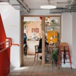 View from the first floor hallway into the cafe