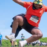 Walk the Wight walker jumping for joy