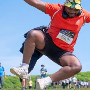 Walk the Wight walker jumping for joy