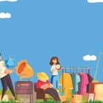 illustration of people buying things from a garden sale