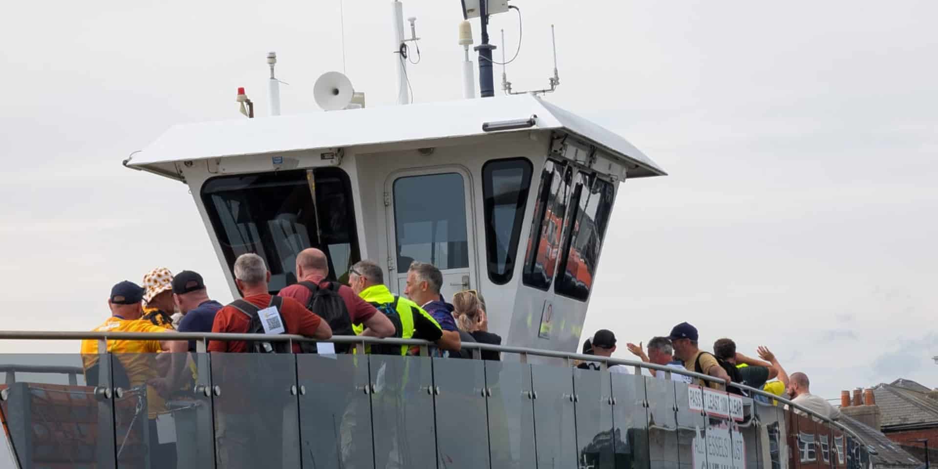 Fred White and others on the floating bridge