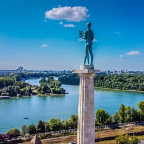 Large statue of a naked man with a sword