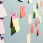 Post-it notes on a board