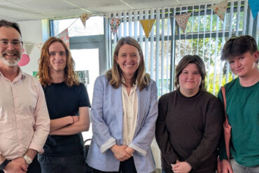 Richard Quigley MP, Richard’s T-level placement student Hayden, Minister for School Standards Georgia Gould MP, Richard’s T-level placement student Tobey, Richard’s T-level placement student Jack.
