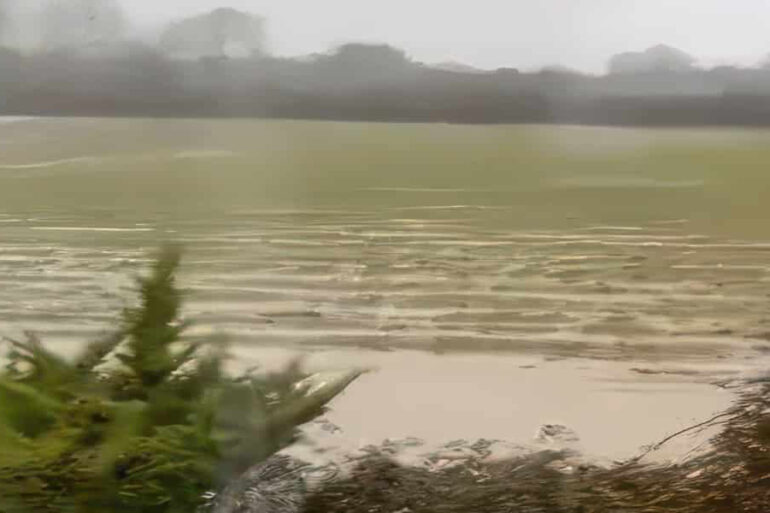 A field flooded in the winter in Gunville