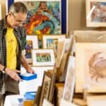 people looking at art during open studios