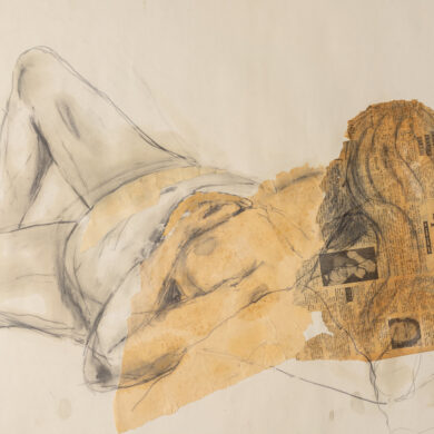 Nude life drawing of woman laying on bed