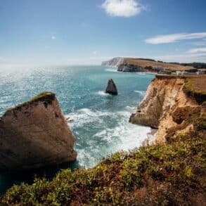 view of Freshwater bay from the cliff edge