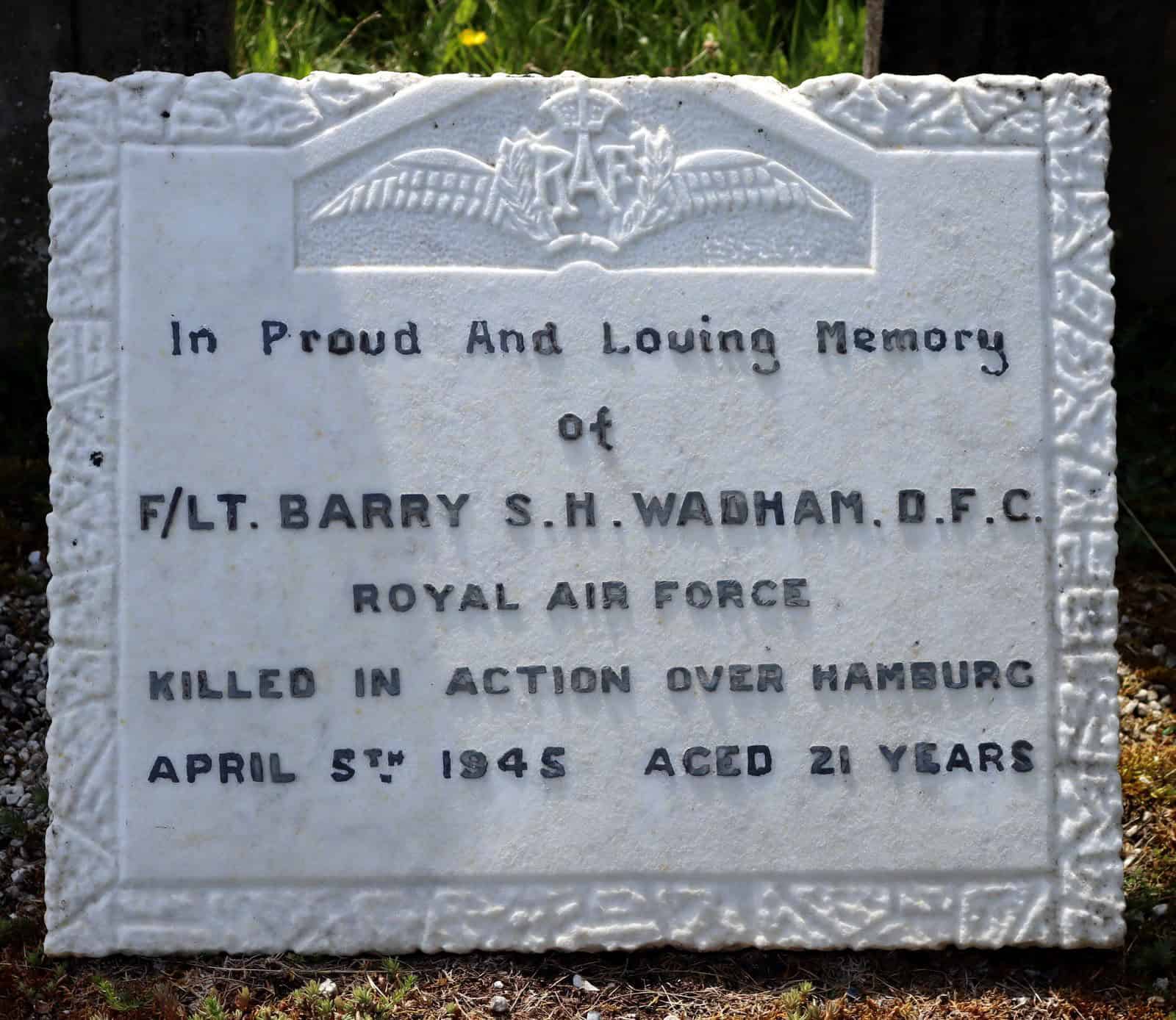 Barry Wadham's Memorial headstone at Northwood Cemetery in Cowes