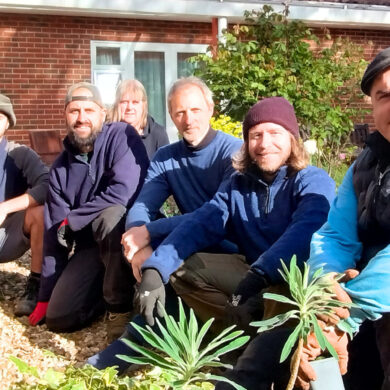 The C.A.R. Gardens team on planting day, with Mountbatten volunteer gardener, Jenny Peddar, centre back and Rob Mew, centre front