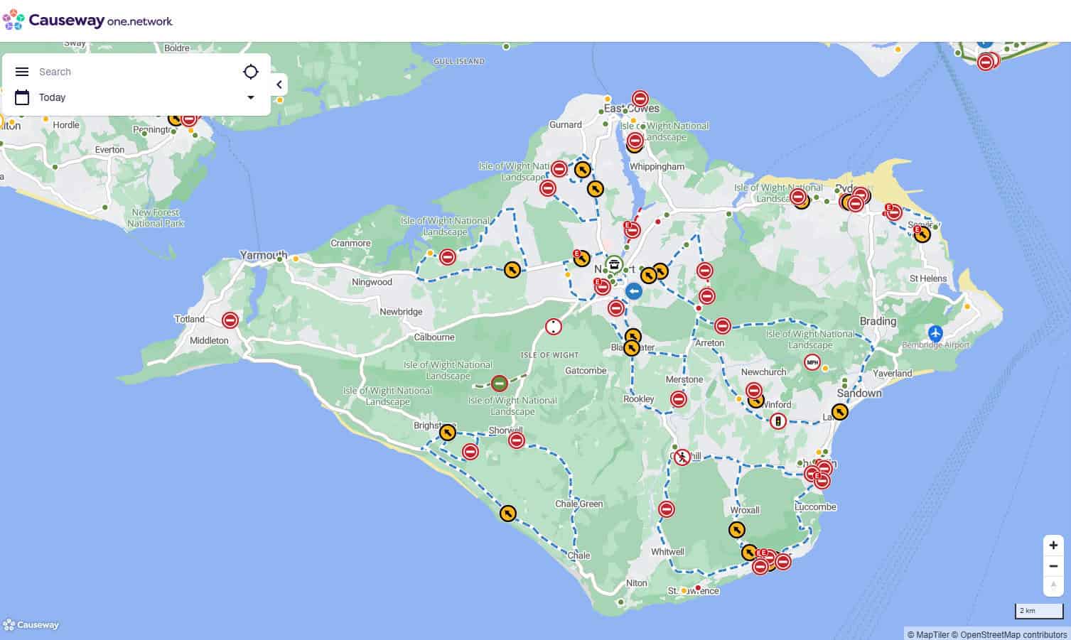 Isle of Wight Road closure map by one-network