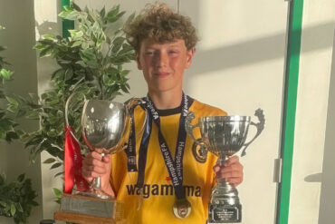 Jenson with the trophies at the Wightlink ferry terminal