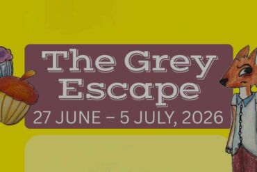 Illustration of a red squirrel alongside the words ' The grey escape 27 June to 5 July 2026'